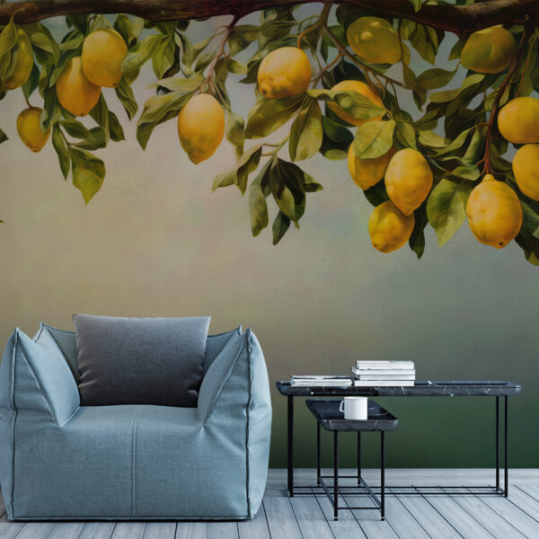Peinture de citrons sur une branche d'arbre Peinture de citrons sur une branche d'arbre