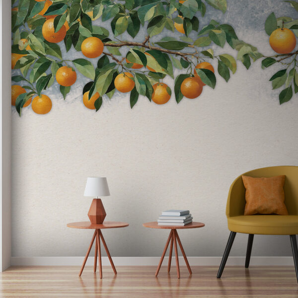 Une branche d'oranges avec des feuilles Une branche d'oranges avec des feuilles