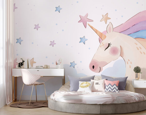 Une licorne avec des étoiles et des nuages Une licorne avec des étoiles et des nuages
