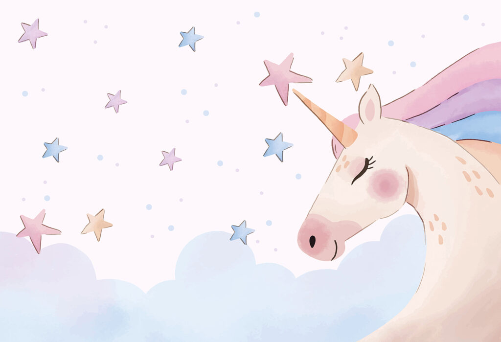 Une licorne avec des étoiles et des nuages Une licorne avec des étoiles et des nuages