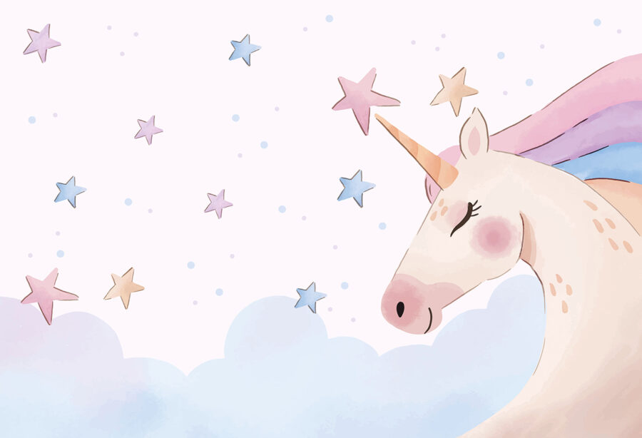 Une licorne avec des étoiles et des nuages