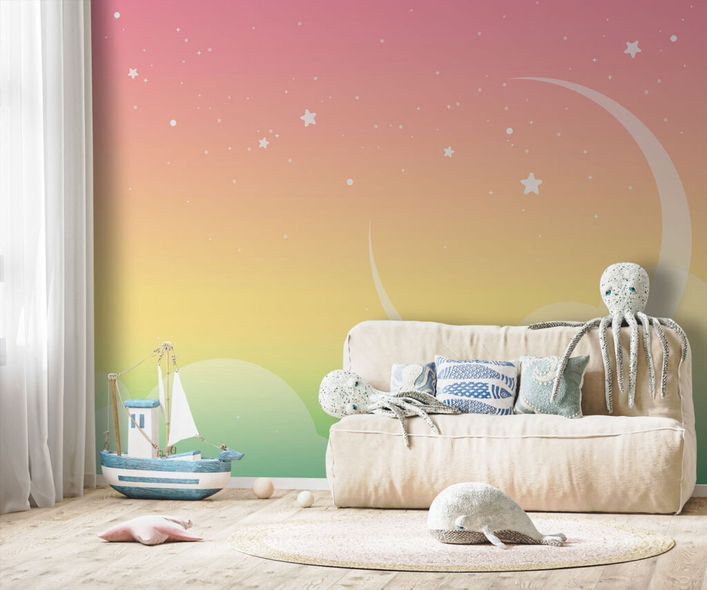 A moon and stars in the sky