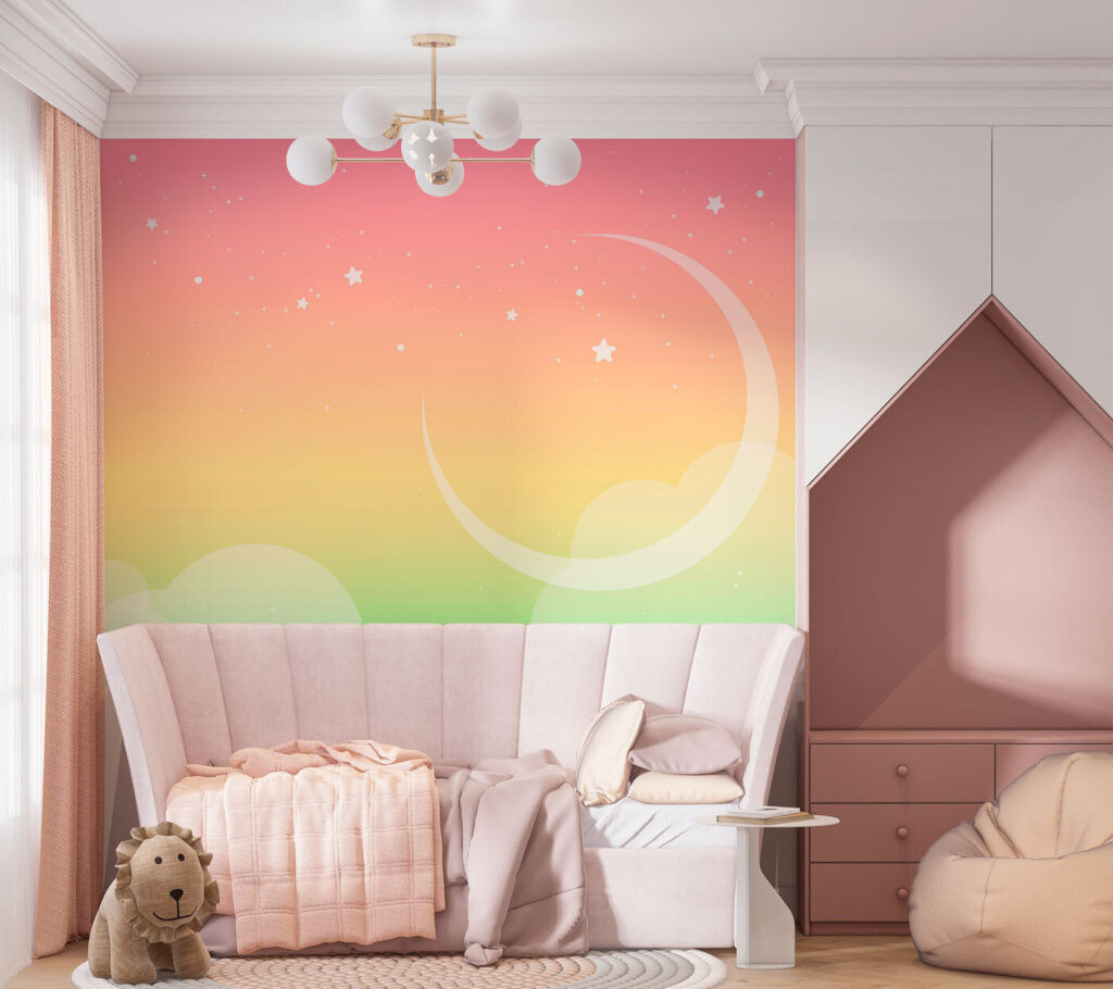 A moon and stars in the sky