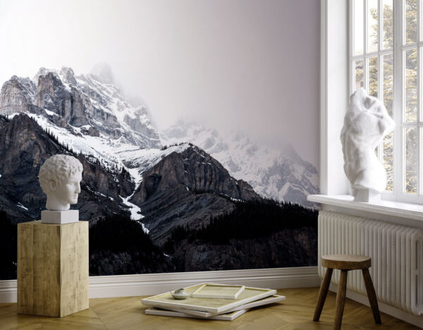 Une montagne enneigée avec des arbres Une montagne enneigée avec des arbres