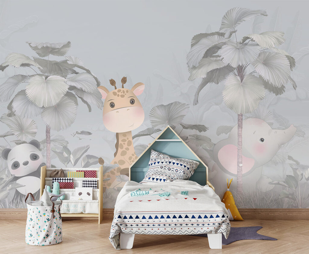 A giraffe and elephant in a forest A giraffe and elephant in a forest