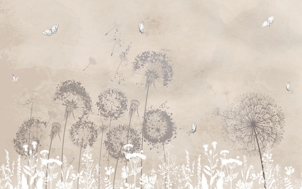 Une fleur blanche et grise avec des papillons qui volent dans l'air Une fleur blanche et grise avec des papillons qui volent dans l'air