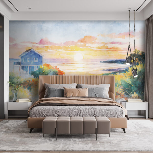 Aquarelle d'une maison et d'une plage Aquarelle d'une maison et d'une plage
