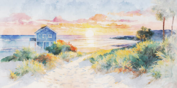 Aquarelle d'une maison et d'une plage Aquarelle d'une maison et d'une plage