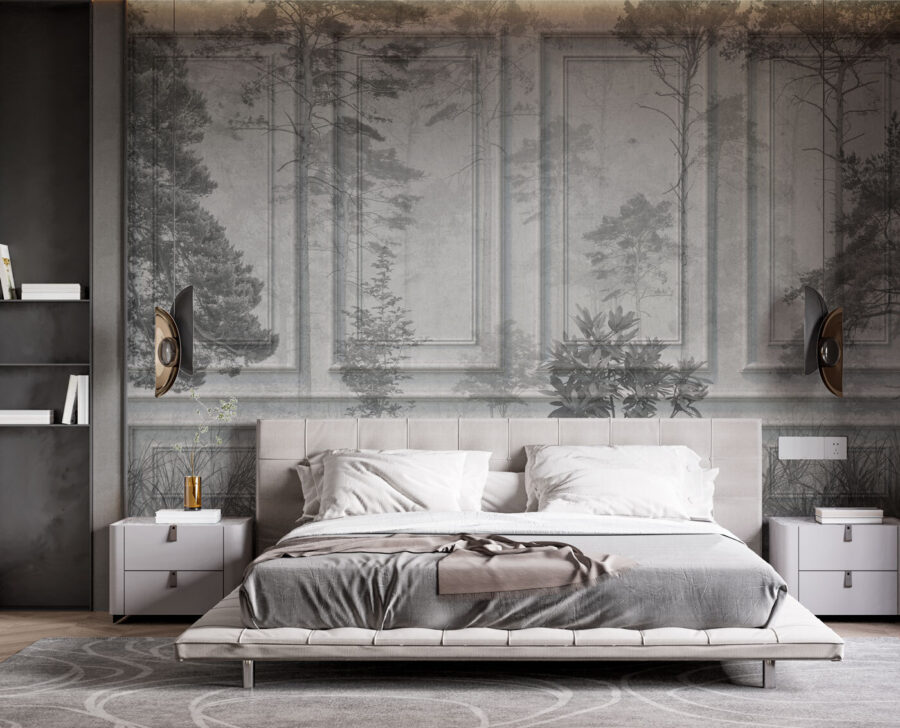 Mur avec arbres et herbe