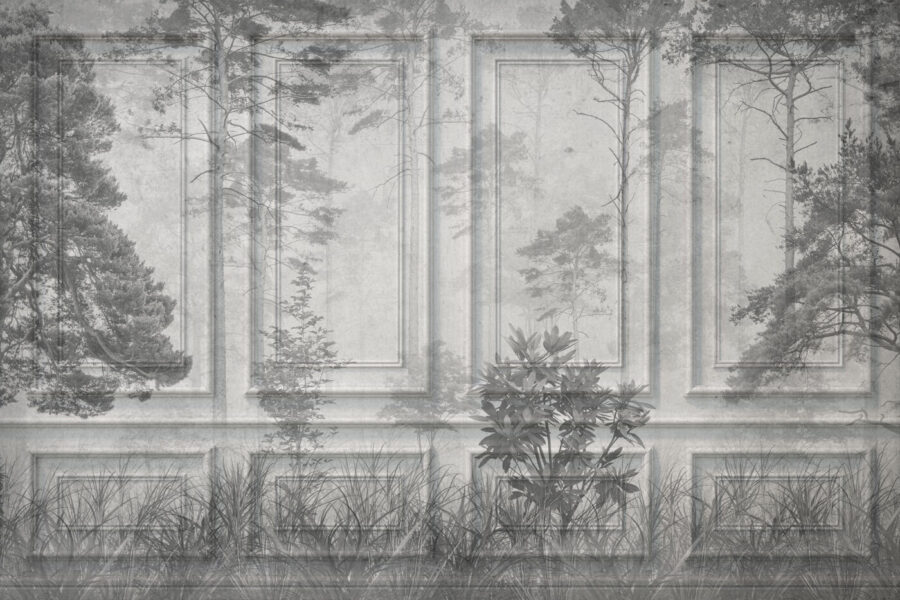 Mur avec arbres et herbe