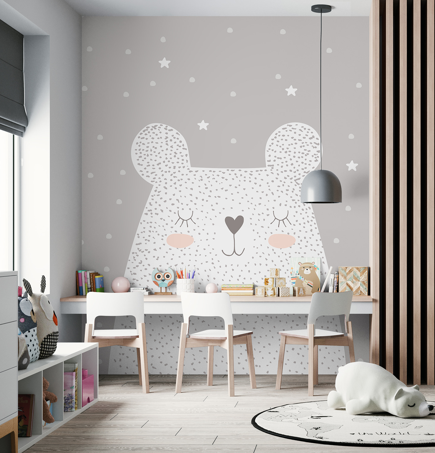 A white bear with dots and stars A white bear with dots and stars