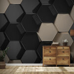 Papier peint Motif hexagonal en noir et beige