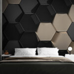 Papier peint Motif hexagonal en noir et beige
