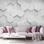 Papier peint Hexagones blancs sur un mur