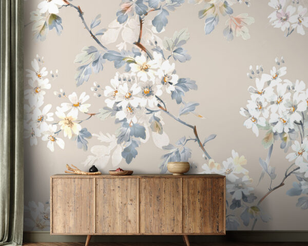 Motif floral de fleurs blanches et de feuilles bleues Motif floral de fleurs blanches et de feuilles bleues