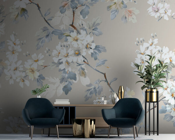 Motif floral de fleurs blanches et de feuilles bleues Motif floral de fleurs blanches et de feuilles bleues