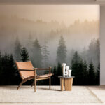 Papier peint Forêt brumeuse avec des arbres