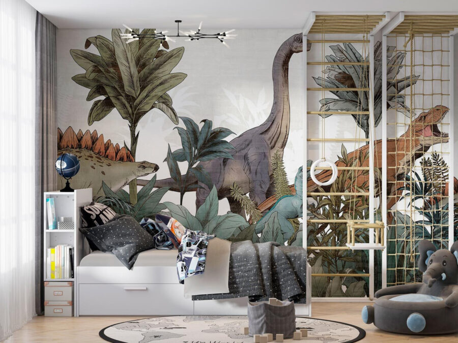 Groupe de dinosaures dans une jungle