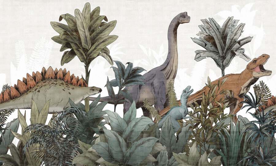 Groupe de dinosaures dans une jungle