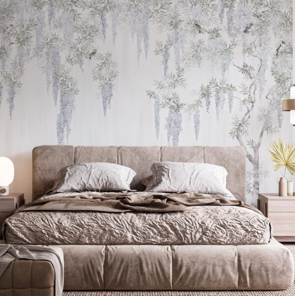 Papier peint avec des fleurs et des oiseaux Papier peint avec des fleurs et des oiseaux
