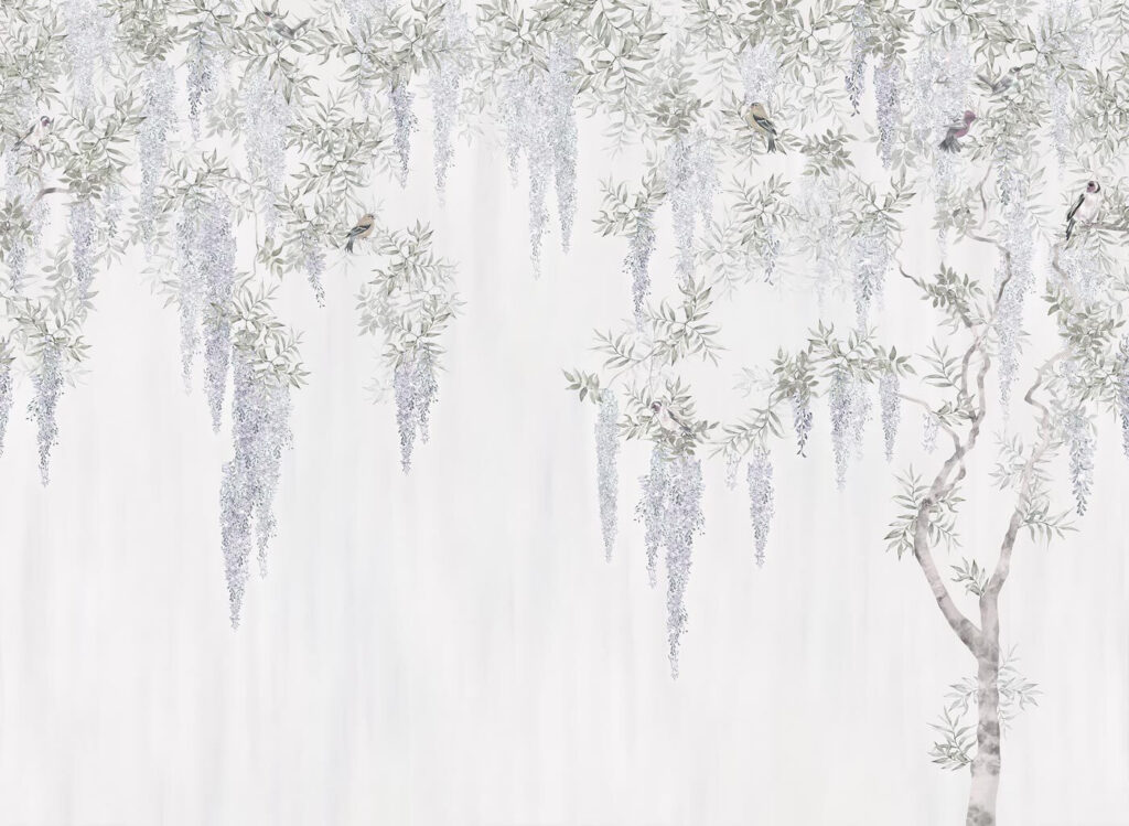 Papier peint avec des fleurs et des oiseaux Papier peint avec des fleurs et des oiseaux