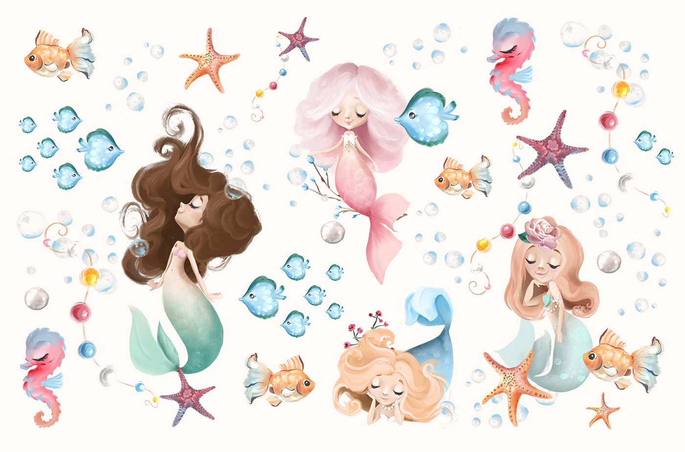 Collection of cartoon mermaids Collection of cartoon mermaids