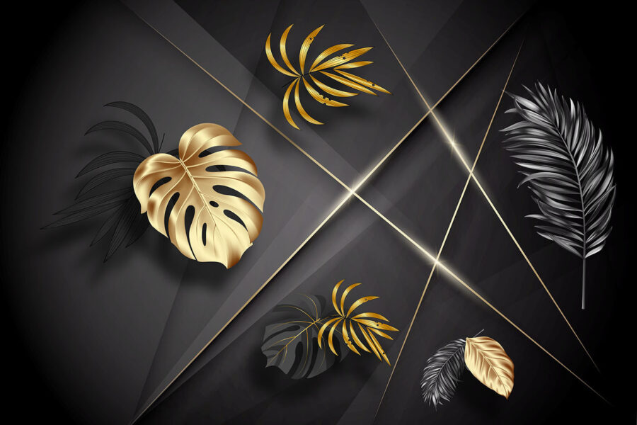 Feuilles métalliques élégantes sur fond sombre. Feuilles métalliques élégantes sur fond sombre.