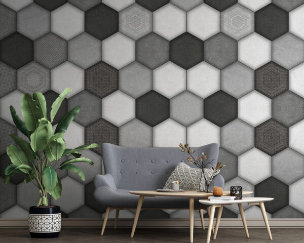 Motif géométrique hexagonal en niveaux de gris Motif géométrique hexagonal en niveaux de gris