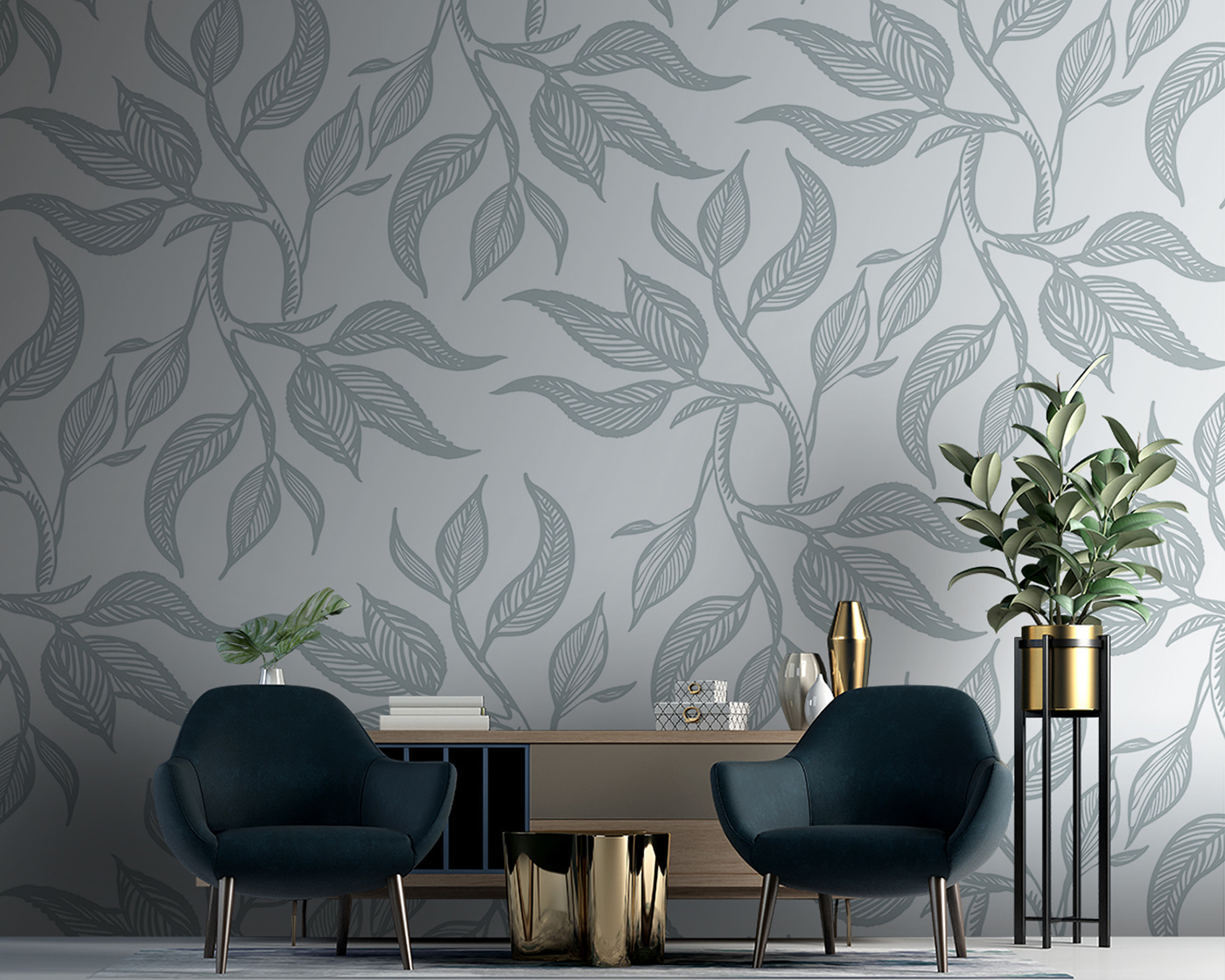 u96720pig10m - Motif de feuilles sur fond blanc - tegory