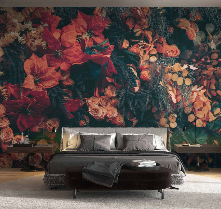 Groupe de fleurs et de feuilles