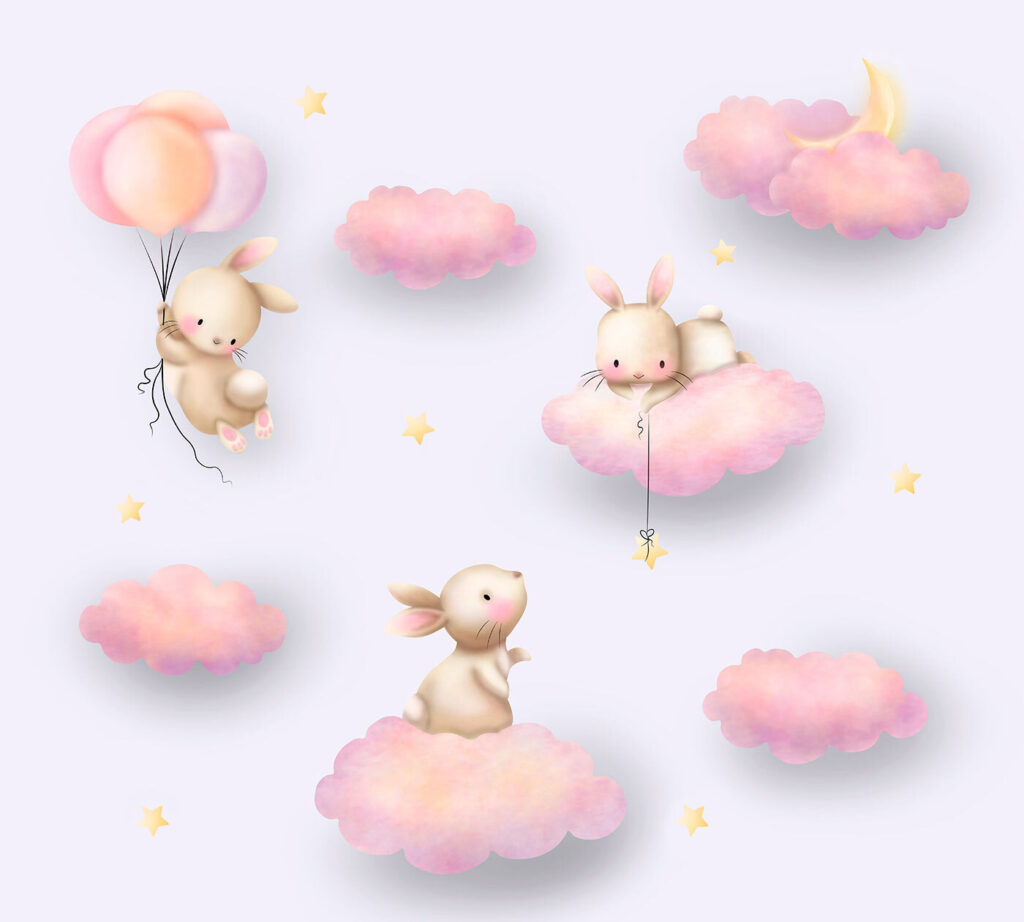 Groupe de lapins sur des nuages Groupe de lapins sur des nuages