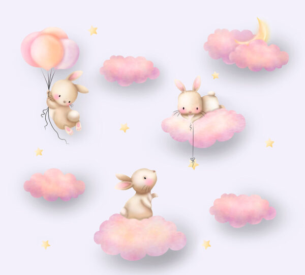 Groupe de lapins sur des nuages Groupe de lapins sur des nuages
