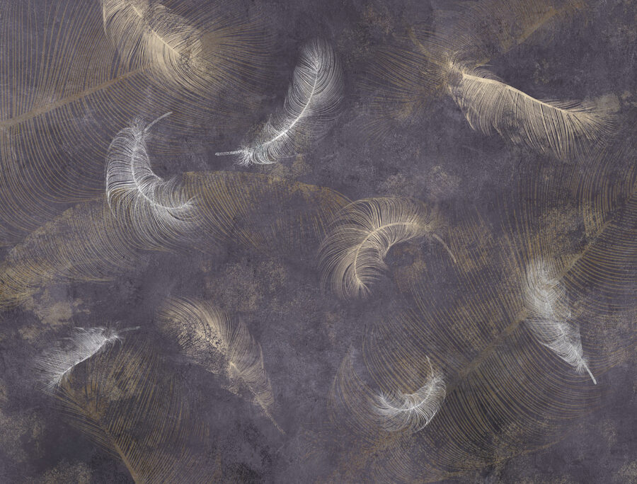 Plumes blanches sur une surface violette