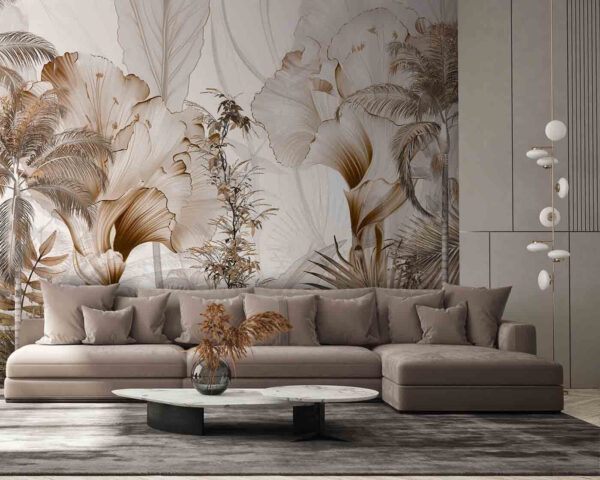 Papier peint avec des fleurs et des plantes Papier peint avec des fleurs et des plantes