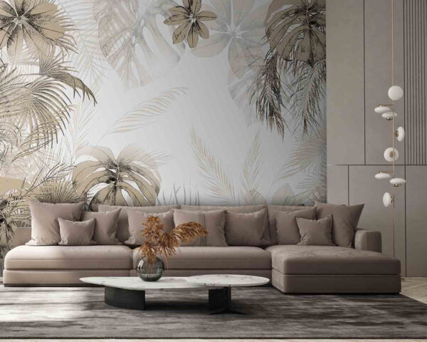 Feuilles tropicales dans des tons neutres et doux Feuilles tropicales dans des tons neutres et doux