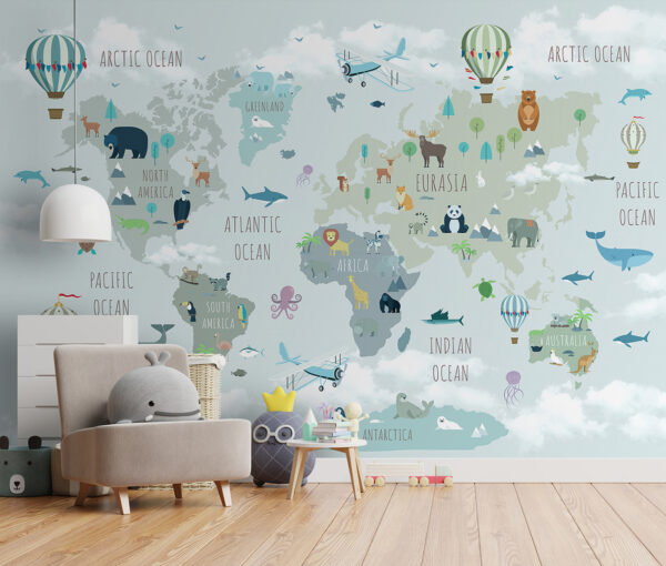 Carte du monde avec animaux et oiseaux Carte du monde avec animaux et oiseaux