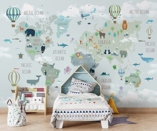 Carte du monde avec animaux et oiseaux Carte du monde avec animaux et oiseaux