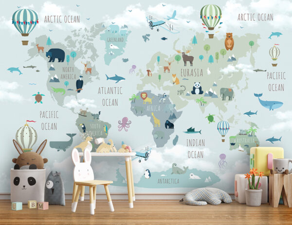 Carte du monde avec animaux et oiseaux Carte du monde avec animaux et oiseaux