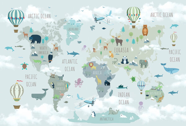 Carte du monde avec animaux et oiseaux Carte du monde avec animaux et oiseaux
