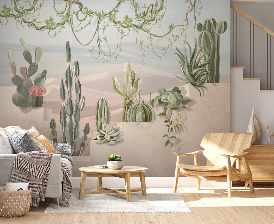 Papier peint Murale de cactus et de plantes grasses