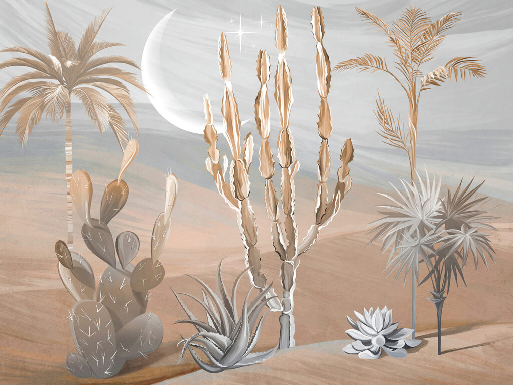 Paysage désertique avec cactus et palmiers Paysage désertique avec cactus et palmiers