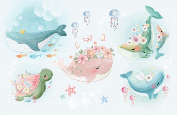Groupe de baleines de dessins animés Groupe de baleines de dessins animés