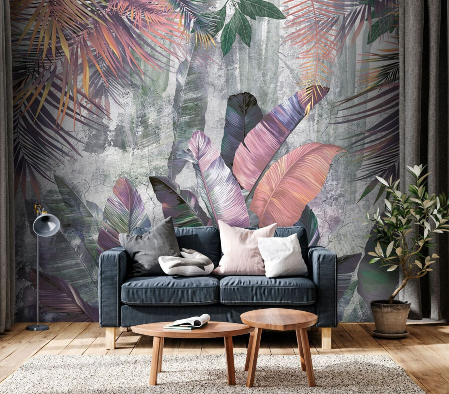 Papier peint avec des feuilles colorées