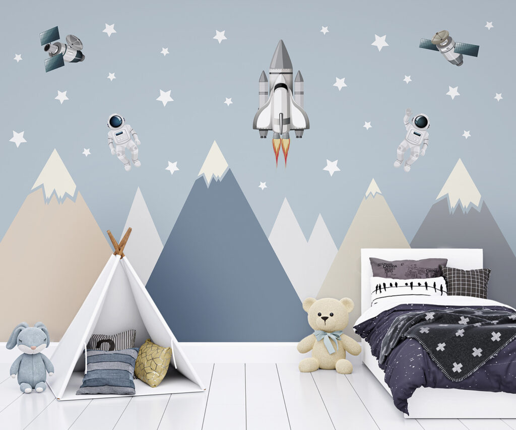 Space shuttle and astronaut in the sky