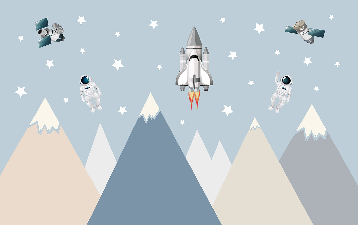 Space shuttle and astronaut in the sky