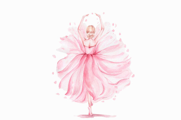 Aquarelle d'une femme en robe rose Aquarelle d'une femme en robe rose