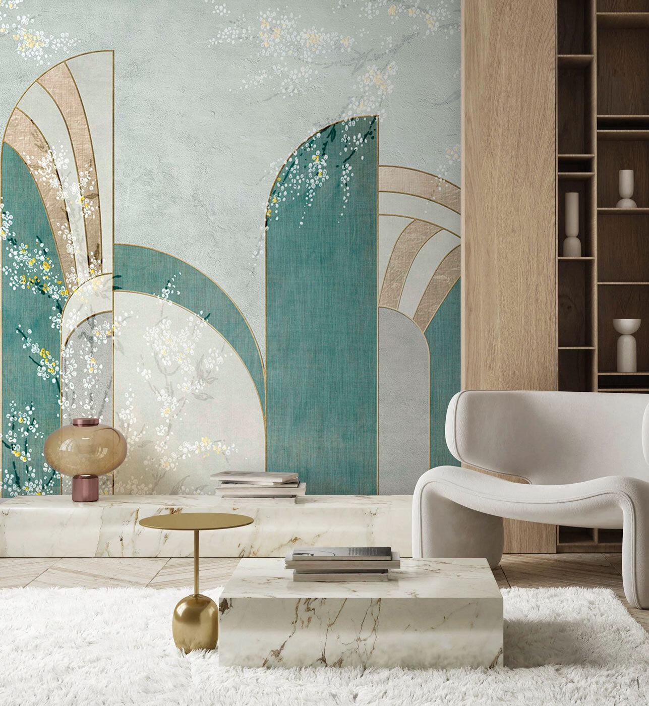 Wallpaper with flowers and archs