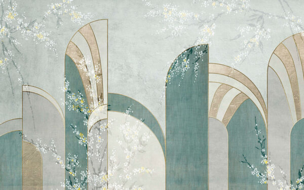 Papier peint avec des fleurs et des arcs Papier peint avec des fleurs et des arcs