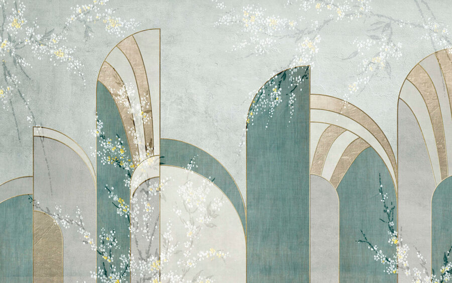 Papier peint avec des fleurs et des arcs