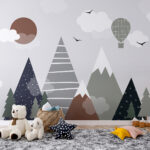 Papier peint Paysage avec arbres et montagnes